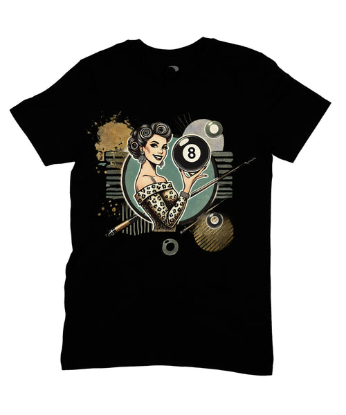 8 Ball Pin-Up Graphic T‑Shirt – Retro Billiards Unisex Tee product image 2