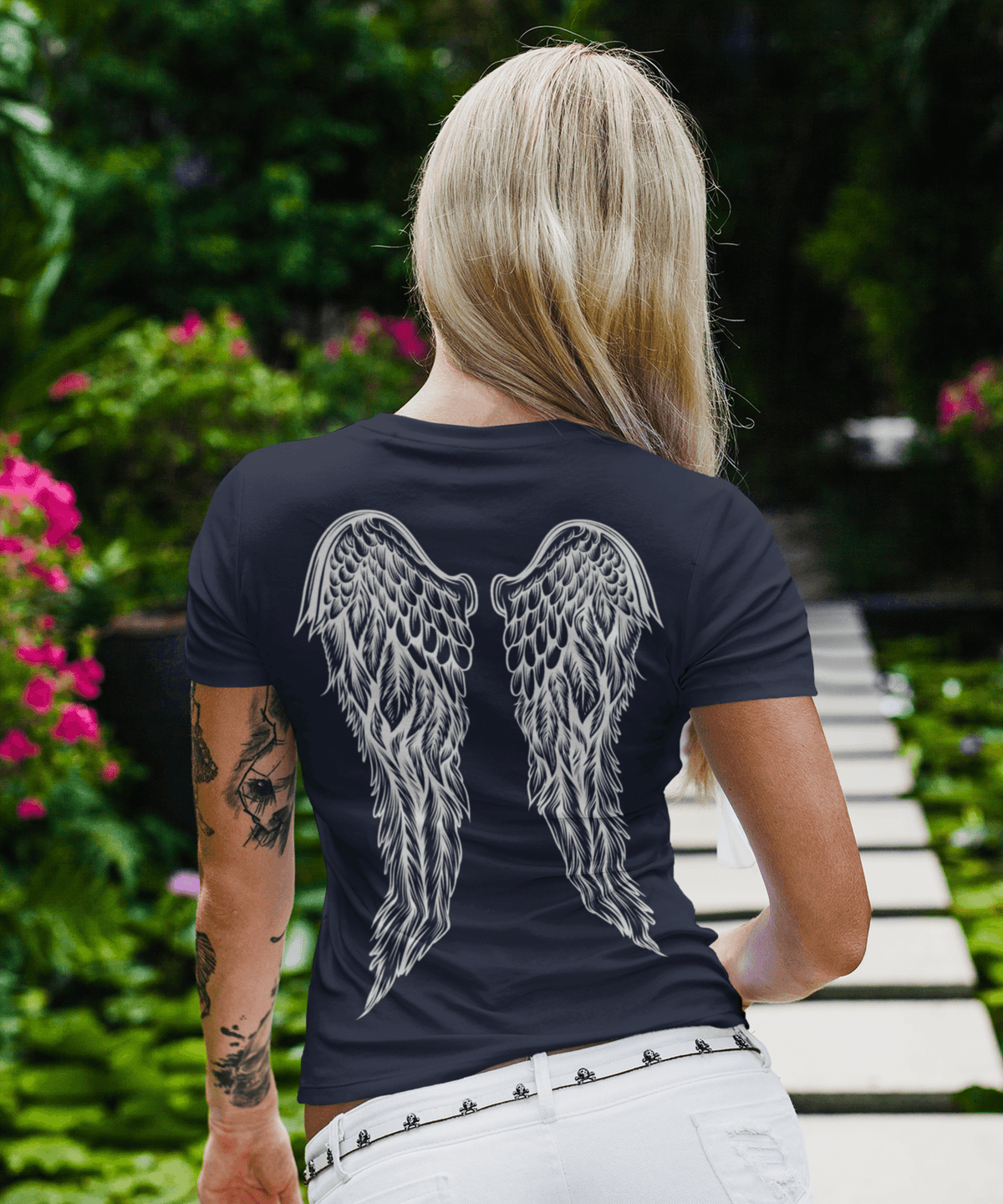 Back Printed Tattoo Style Angel Wings T-Shirt for Women product image 4