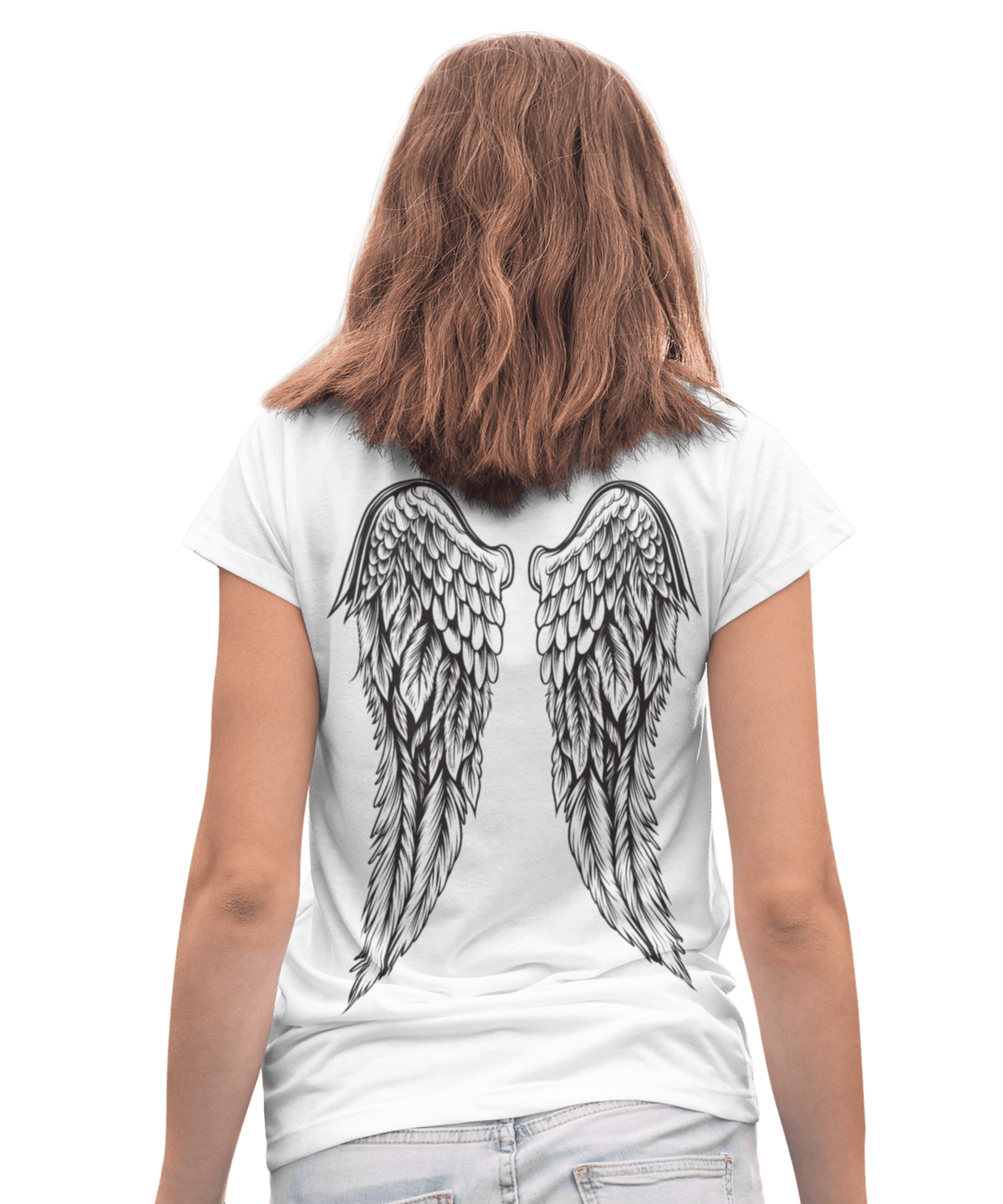Back Printed Tattoo Style Angel Wings T-Shirt for Women product image 1