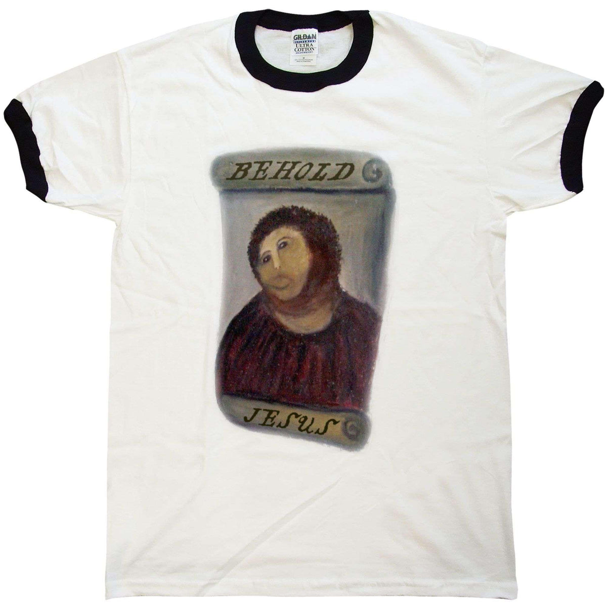 Behold Jesus Fresco Ringer Ecce Homo Restoration T-Shirt product image 1