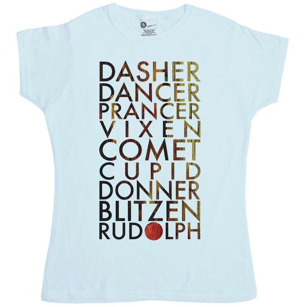 Christmas Reindeer Names Fitted Womens T-Shirt product image 1