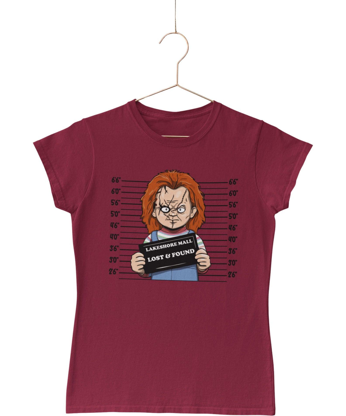 Chucky Mugshot Horror Film Tribute Fitted Womens T-Shirt product image 1