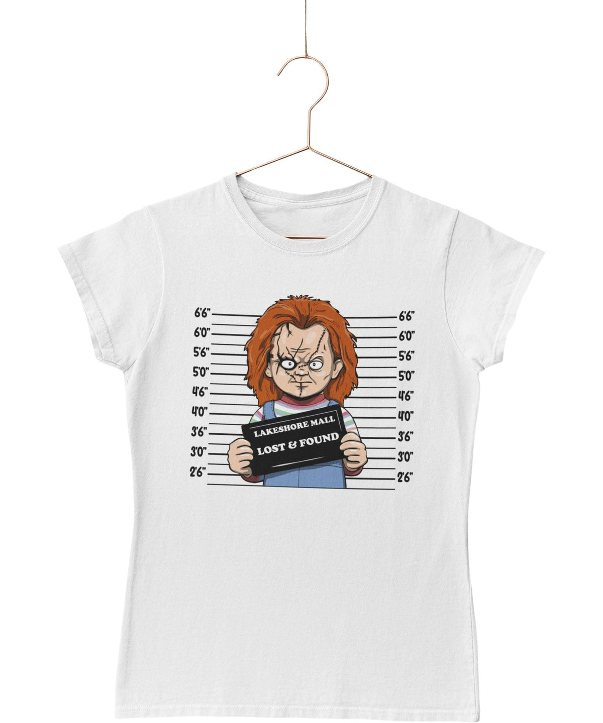 Chucky Mugshot Horror Film Tribute Fitted Womens T-Shirt product image 3