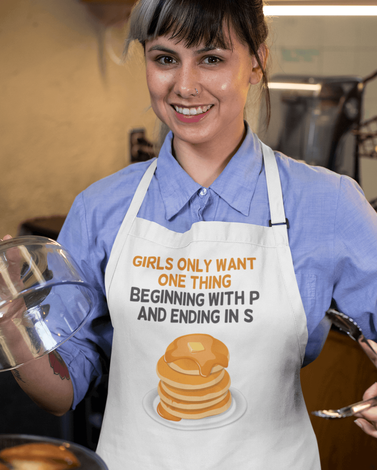 Girls Only Want One Thing Pancake Day Cotton Kitchen Apron