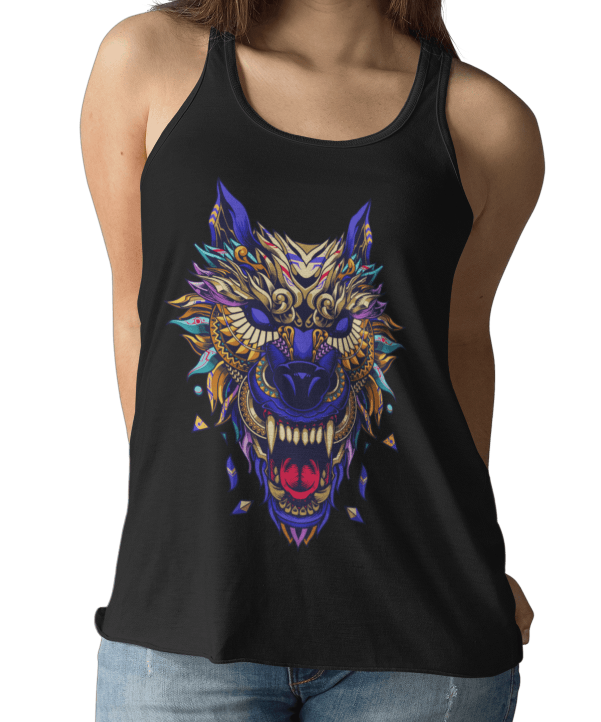 Wolf Head Tattoo Design Adult Womens Vest Top