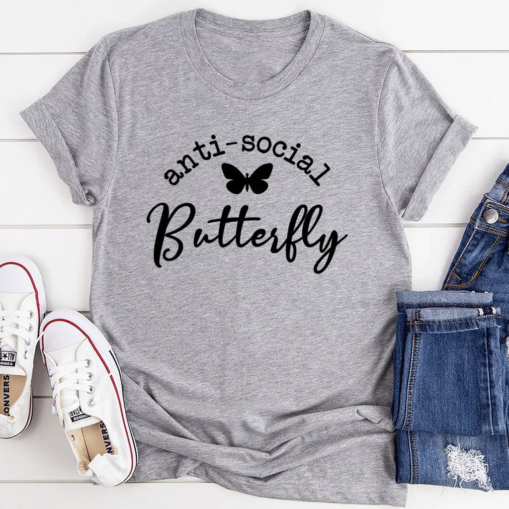 "Anti Social Butterfly" – Sassy Introvert Humor Crewneck Tee product image 2