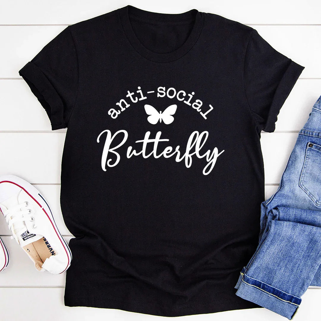 "Anti Social Butterfly" – Sassy Introvert Humor Crewneck Tee product image 3