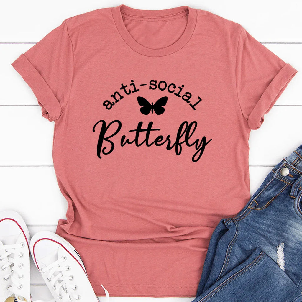 "Anti Social Butterfly" – Sassy Introvert Humor Crewneck Tee product image 4