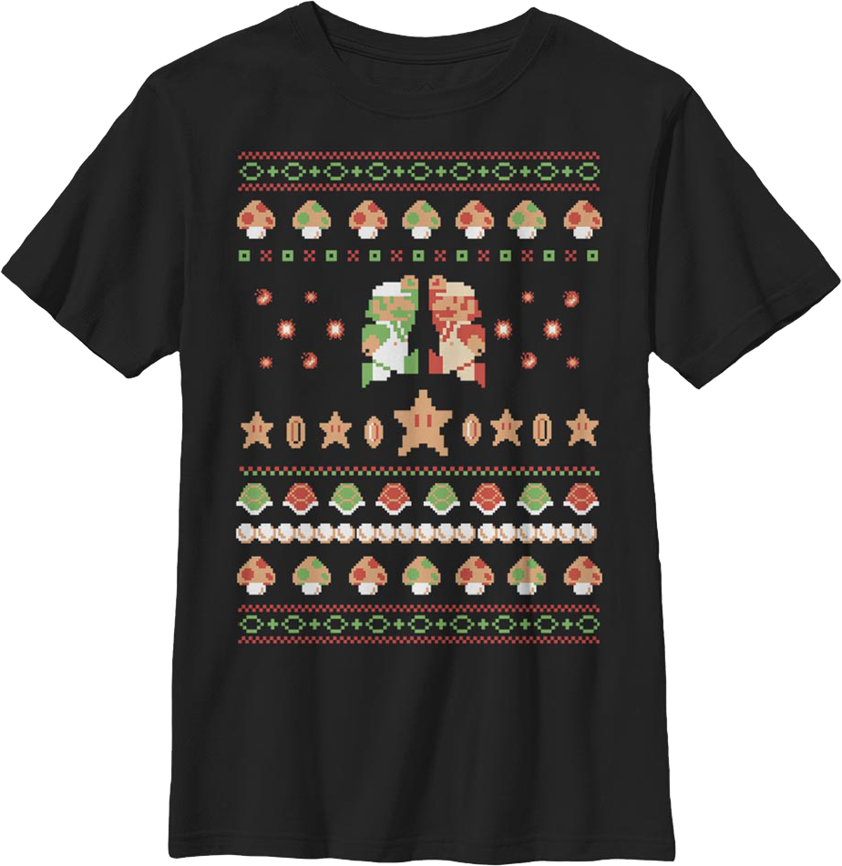Boys Youth Luigi And Mario Faux Ugly Christmas Sweater product image 1