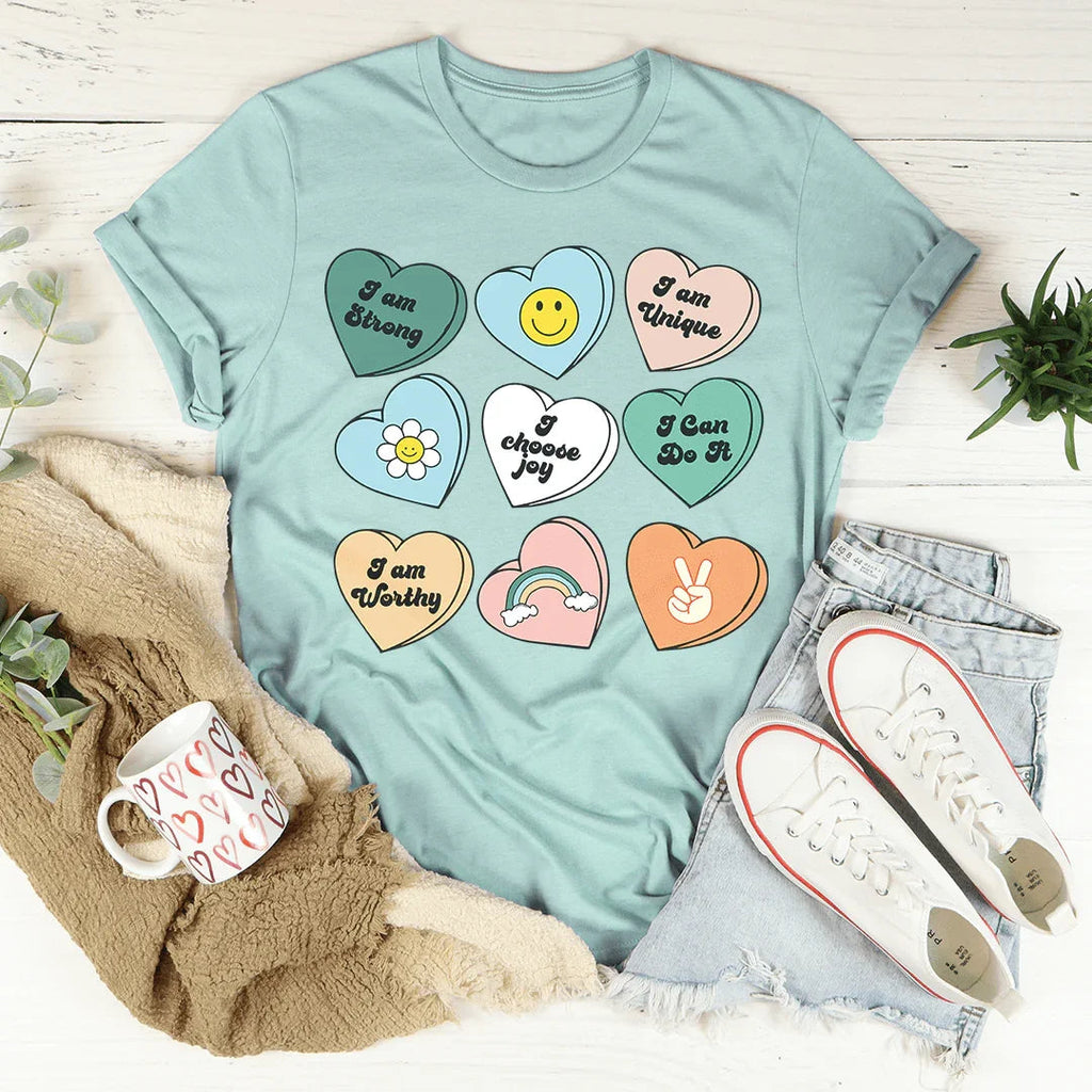 Candy Hearts Positivity Affirmations Tee product image 4