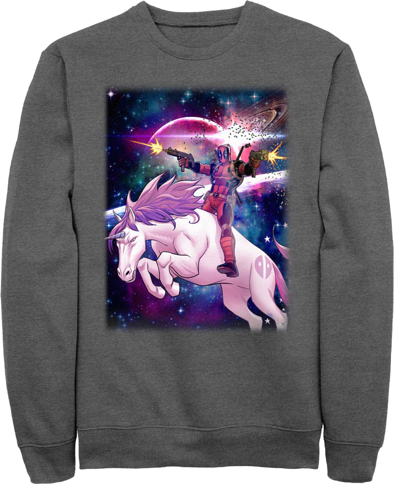 Deadpool Riding A Unicorn Marvel Comics Sweatshirt product image 1