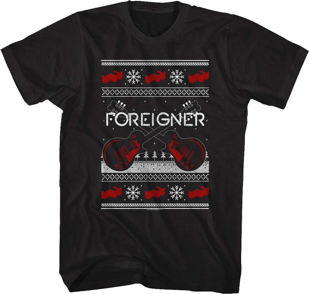 Guitars Faux Ugly Christmas Sweater Foreigner T-Shirt product image 1
