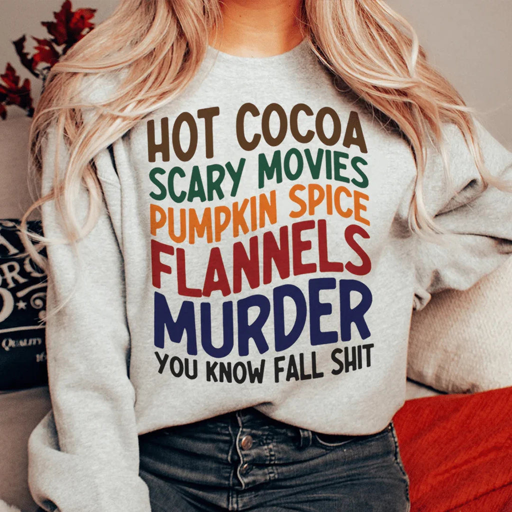 Hot Cocoa Scary Movies Pumpkin Spice Flannels Sweatshirt product image 1