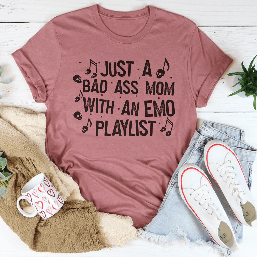 Just A Bad-Ass Mom With An Emo Playlist Tee product image 4