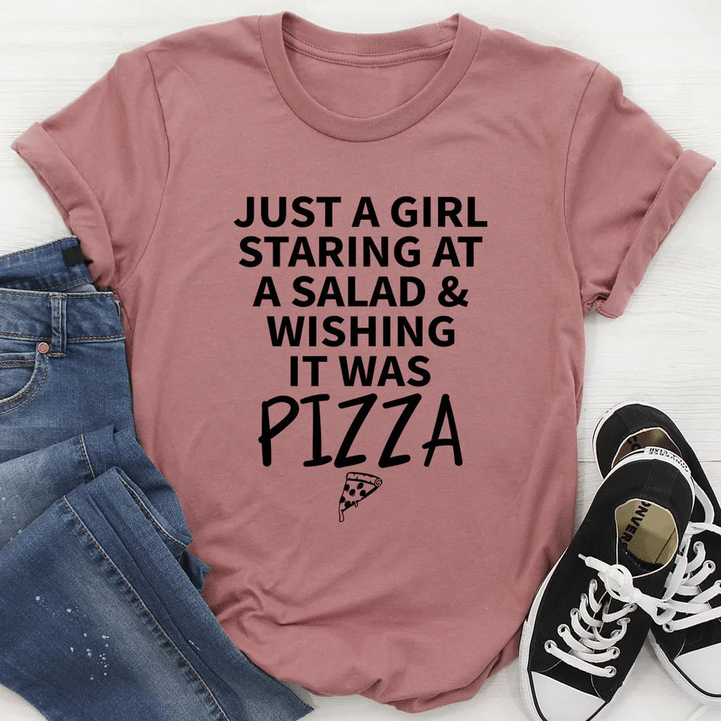 Foodie Humor Graphic T-Shirt – \"Just A Girl Staring At A product image 3