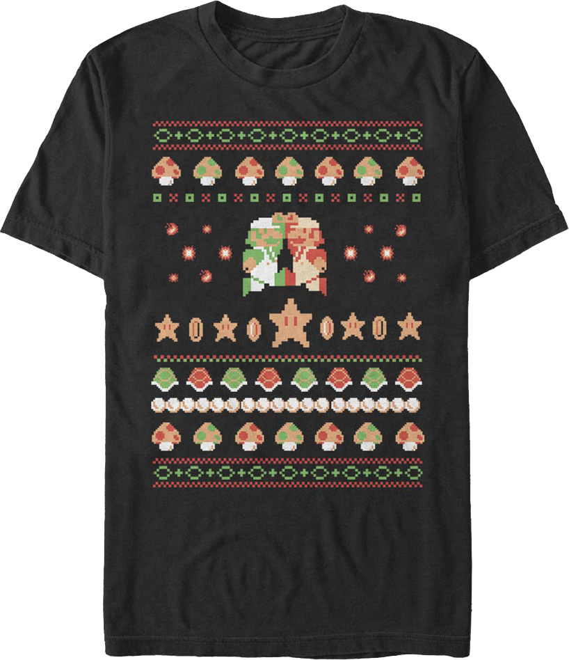 Luigi And Mario Faux Ugly Christmas Sweater Nintendo T-Shirt product image 1