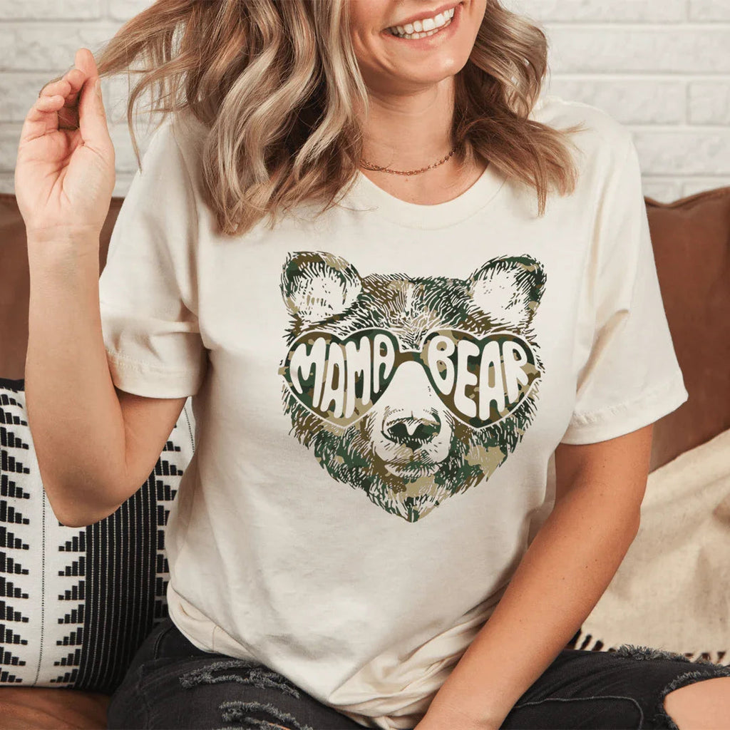 "Mama Bear" – Camo Print Motherhood Graphic Top product image 1