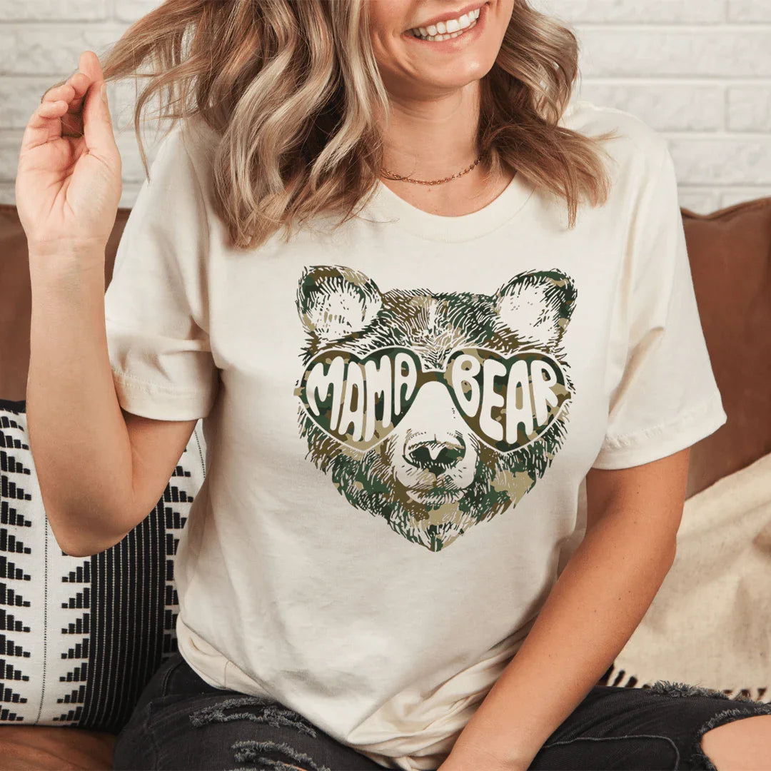 "Mama Bear" – Camo Print Motherhood Graphic Top product image 1