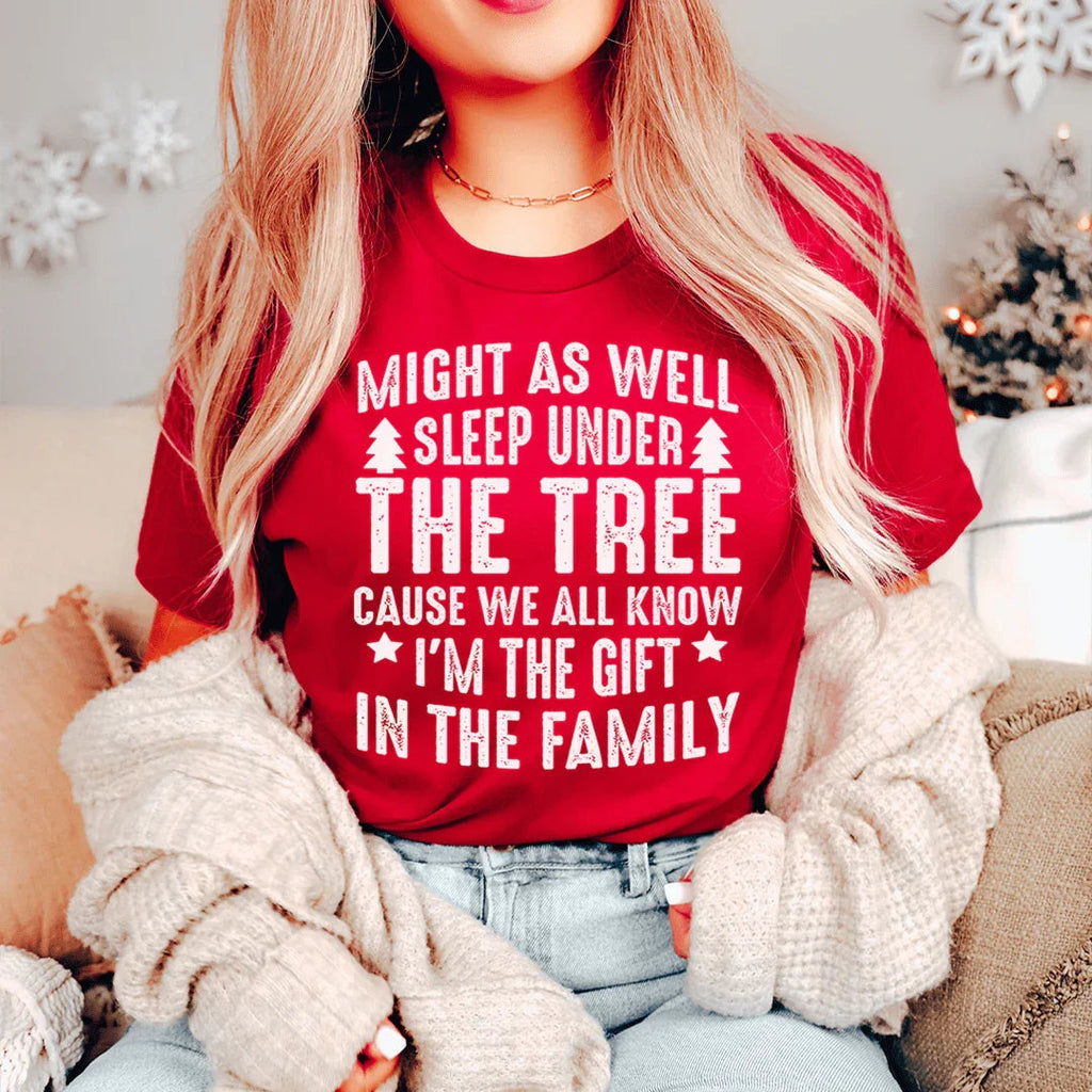 Might As Well Sleep Under The Tree Christmas Tee product image 4