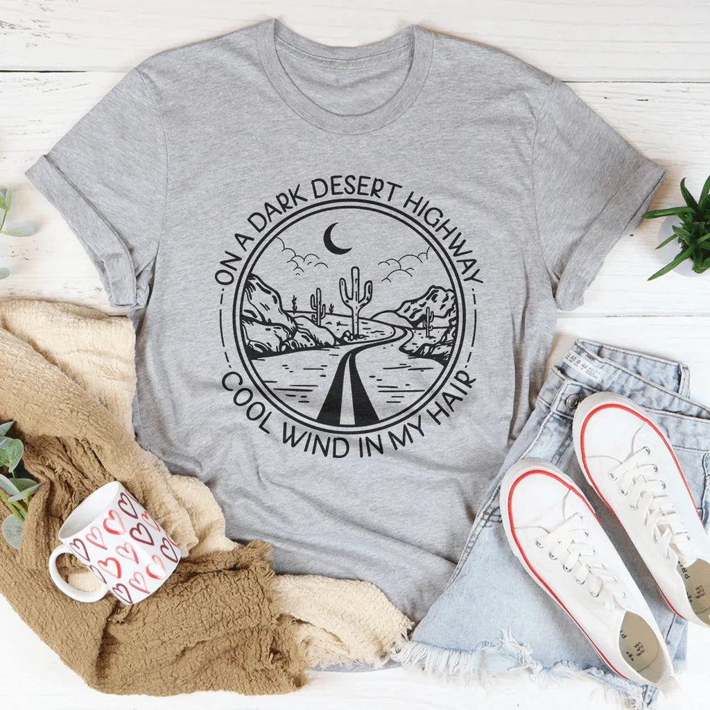 Retro Music Lyric Graphic Tee – "On A Dark Desert Highway" product image 2