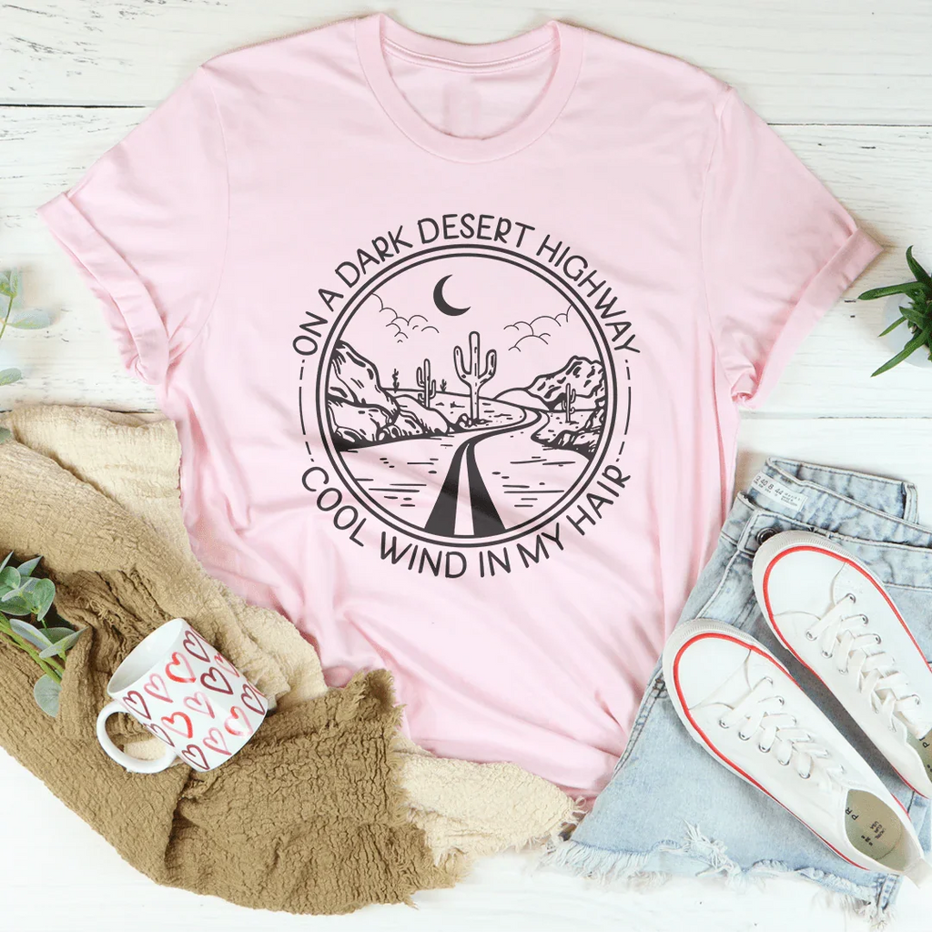Retro Music Lyric Graphic Tee – "On A Dark Desert Highway" product image 4