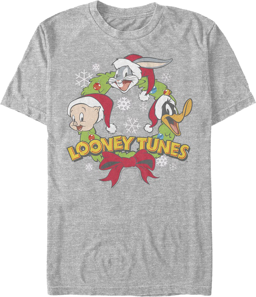 Porky Bugs Daffy Christmas Wreath Looney Tunes T-Shirt product image 1