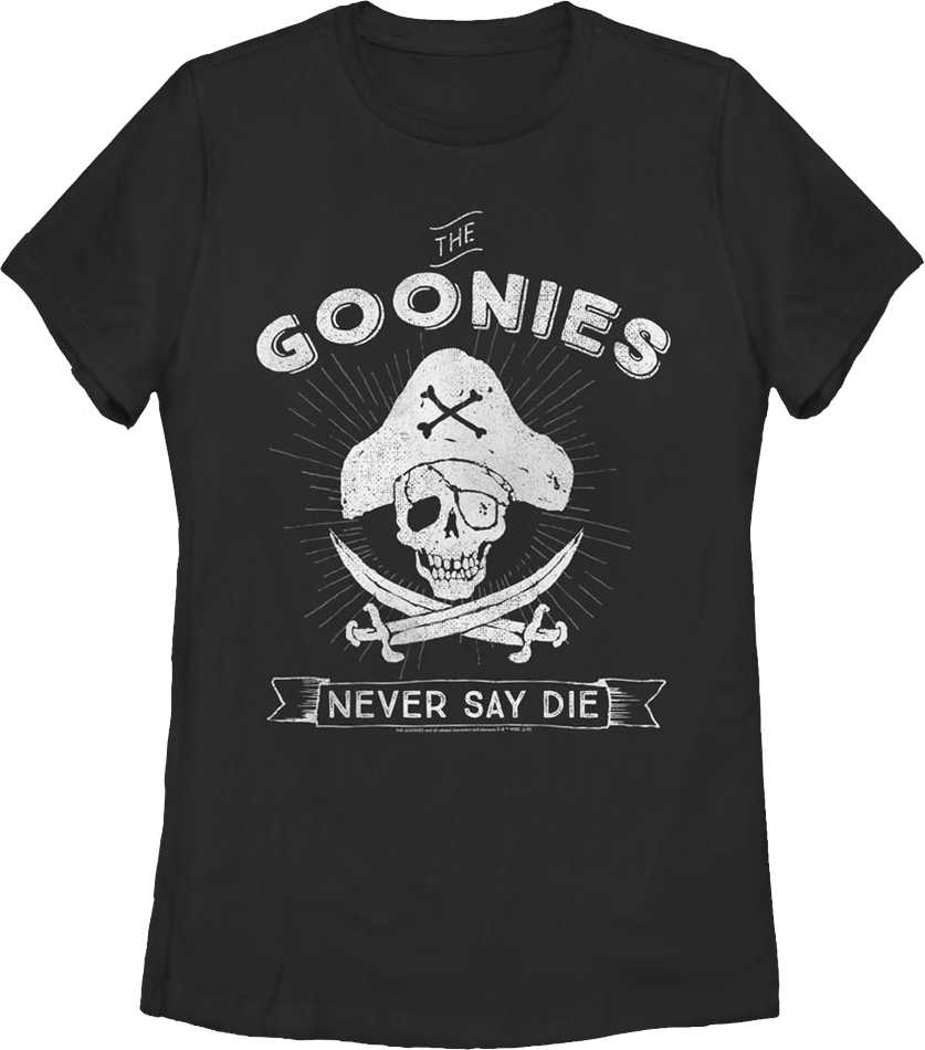Womens Never Say Die Pirate Logo Goonies Shirt product image 1