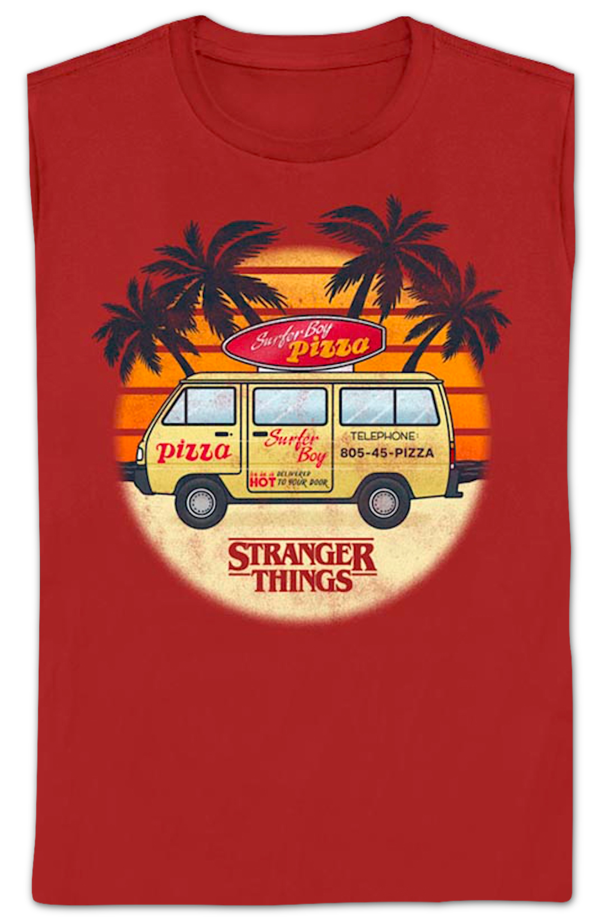 Womens Surfer Boy Pizza Van Stranger Things Shirt product image 2